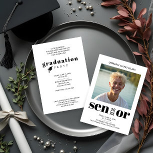 Schwarz-Weiß Coole Moderne Redaktionelle Senior-Fo Einladung