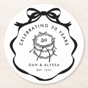 Schwarz-Weiß-Coquette-Bow besser zusammenarbeiten Runder Pappuntersetzer