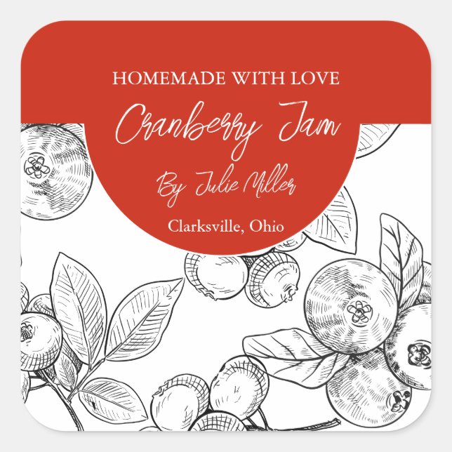 Schwarz-Weiß-Cranberry-Marke Quadratischer Aufkleber (Vorderseite)