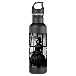 Schwarz-Weiß-Creepy-Girl Edelstahlflasche