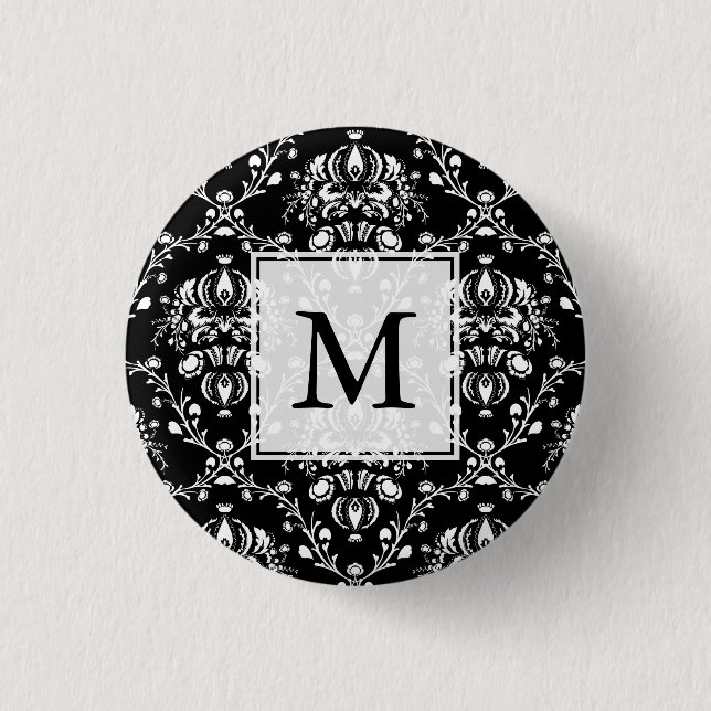 Schwarz-Weiß Custom Damast Button (Vorderseite)