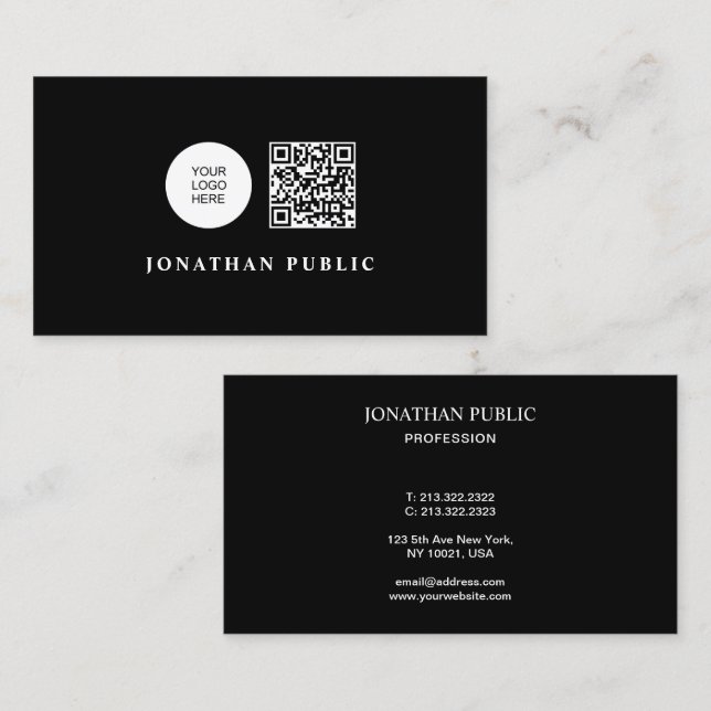 Schwarz-Weiß-Custom-QR-Code-Logo hochladen Visitenkarte (Vorne/Hinten)