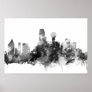 Schwarz-Weiß-Dallas-Skyline Poster