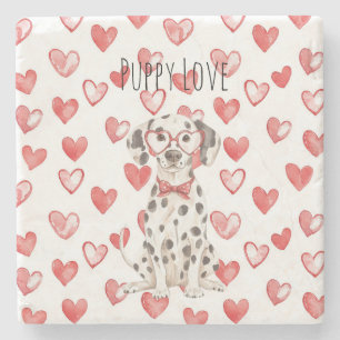 Schwarz Weiß Dalmatiner Hund Rote Herzen Krawatte  Steinuntersetzer