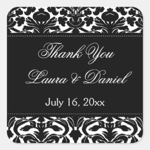 Schwarz-Weiß Damask 1.5" Danke Sticker