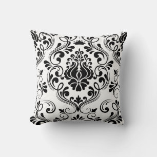 Schwarz-Weiß Damask Blumenmuster Elegant Kissen