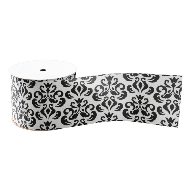 Schwarz-Weiß Damask Elegant Ripsband (Spule)