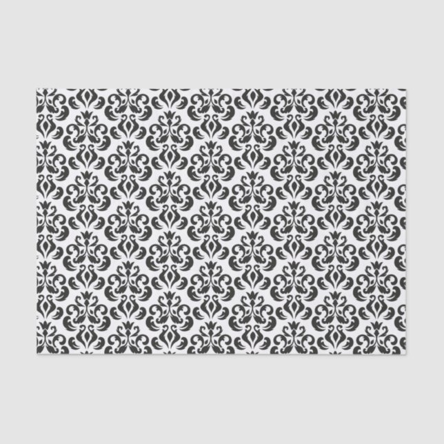 Schwarz-Weiß Damask Elegant Seidenpapier (Vorderseite)