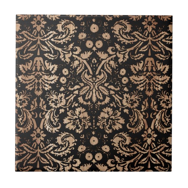 Schwarz-Weiß-Damask Fliese (Vorderseite)