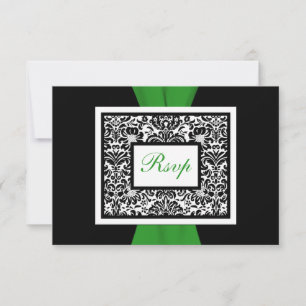 Schwarz-weiß Damask Green PRINED RIBBON UAWG RSVP Karte