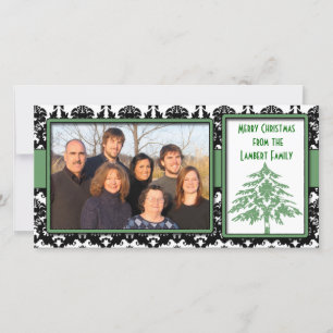 Schwarz & Weiß Damask Grüner Baum Frohe Weihnachte Feiertagskarte