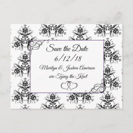 Schwarz-weiß Damask Hochzeit Save the Date Postkar Postkarte