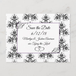 Schwarz-weiß Damask Hochzeit Save the Date Postkar Postkarte