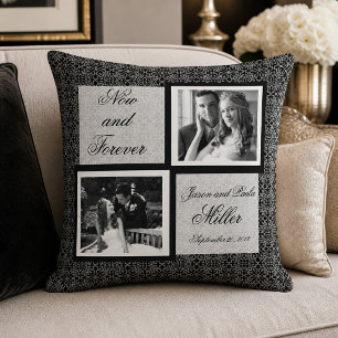 Schwarz-Weiß-Damask-Hochzeitsfoto Kissen