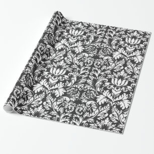 Schwarz-weiß Damask Lace Brocade Geschenkpapier