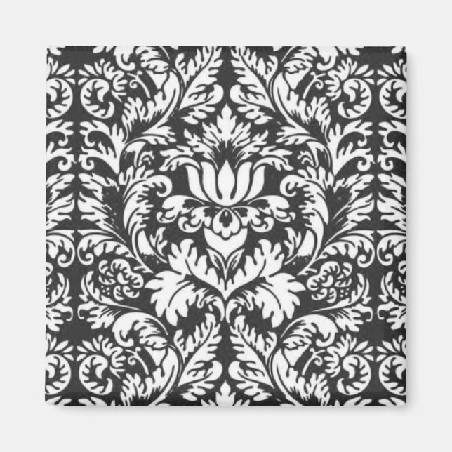 Schwarz-weiß Damask Lace Brocade Magnet (Vorne)