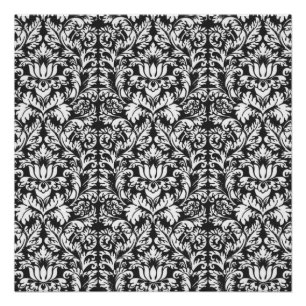 Schwarz-weiß Damask Lace Brocade Poster
