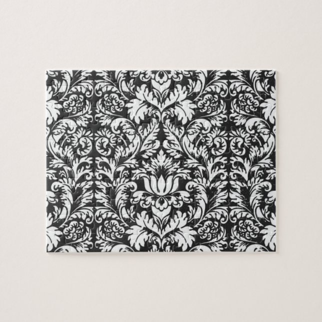 Schwarz-weiß Damask Lace Brocade Puzzle (Horizontal)