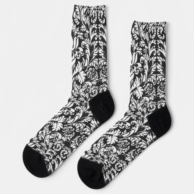 Schwarz-weiß Damask Lace Brocade Socken (Linkes Detail)