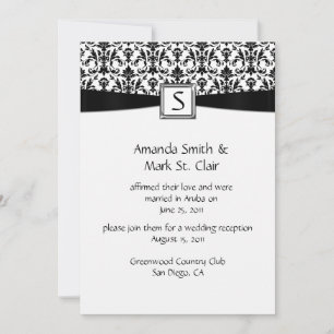 Schwarz-weiß Damask Monogram Post Wedding Einladung