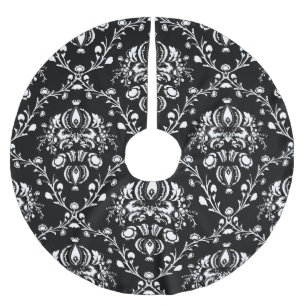 Schwarz-Weiß-Damask Polyester Weihnachtsbaumdecke