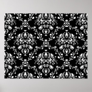 Schwarz-Weiß-Damask Poster