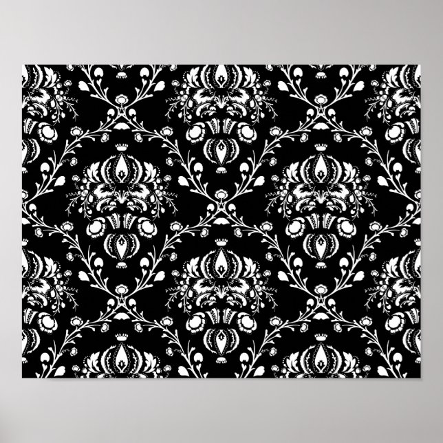 Schwarz-Weiß-Damask Poster (Vorne)