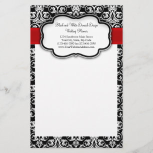 Schwarz/Weiß Damask Rotes Band Briefpapier