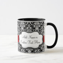 Schwarz/Weiß Damask Rotes Band Tasse