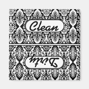Schwarz-weiß Damask Sauberes Geschirrspülmagazin Magnet