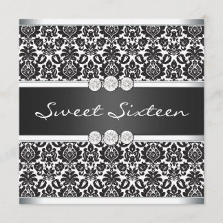 Schwarz-weiß Damask Sweet 16 Party Einladung