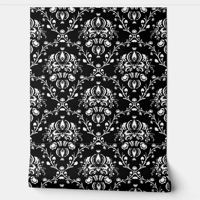 Schwarz-Weiß-Damask Tapete (Abrollen)