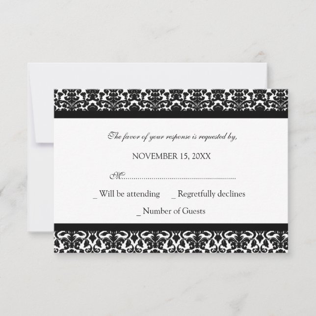 Schwarz-weiß Damask UAWG Wedding Card RSVP Karte (Vorderseite)