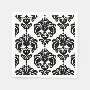 Schwarz-Weiß-Damask Vintage-Hochzeitsveranstaltung Serviette