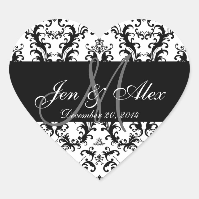 Schwarz-weiß Damask Wedding Favor Stickers (Vorderseite)