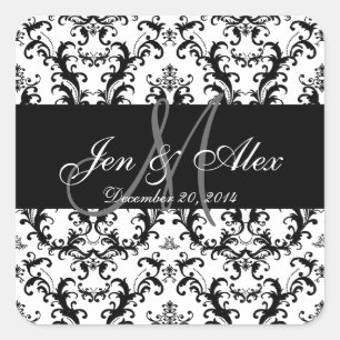 Schwarz-weiß Damask Wedding Gefallen Sticker