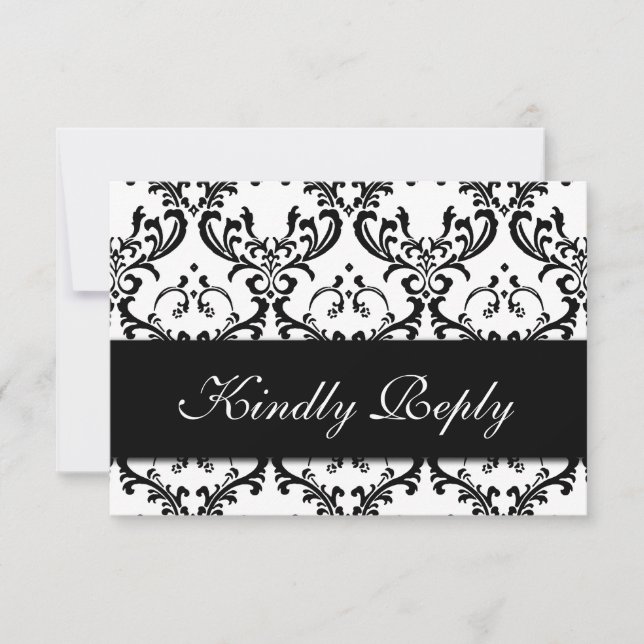 Schwarz-weiß Damask Wedding UAWG RSVP Karte (Vorderseite)