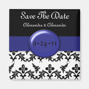 Schwarz-weiß Damask WIth Royal Blue Save the Date Magnet