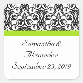 Schwarz/Weiß-Damaske mit grünem Akzent laden Quadratischer Aufkleber
