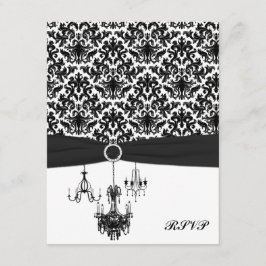 Schwarz-Weiß-Damaske mit Kronleuchtern-Antwortkart RSVP Karte