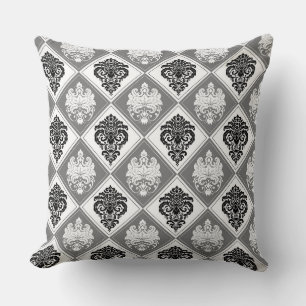 Schwarz/Weiß Damaske Reversible Decorative Kissen