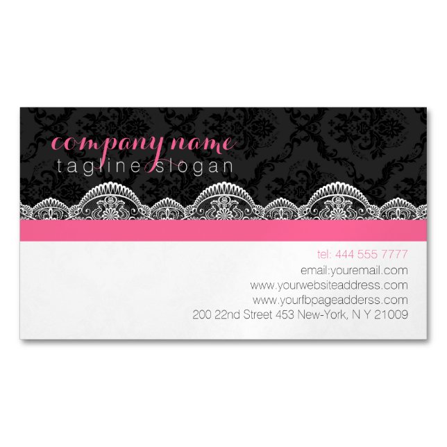 Schwarz-Weiß-Damasken und Spitzen-Hochzeitsflugzeu Magnetische Visitenkarte (Vorderseite)