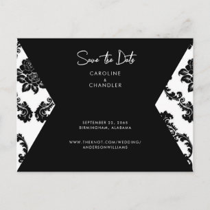 Schwarz-Weiß-Damaskus-Foto-Hochzeit Save The Date Postkarte