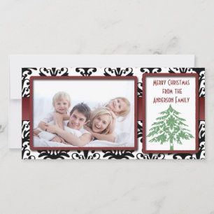 Schwarz-Weiß Damaskus Green Damask Tree Foto Cards Feiertagskarte