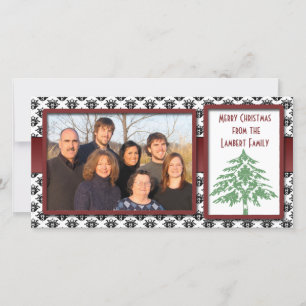 Schwarz-Weiß Damaskus Green Damask Tree Foto Cards Feiertagskarte