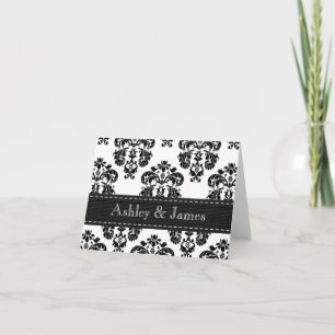 Schwarz-Weiß-Damaskus-Hochzeit Dankeschön-Karte Dankeskarte