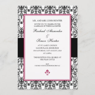 Schwarz-Weiß-Damaskus-Hochzeit Einladung