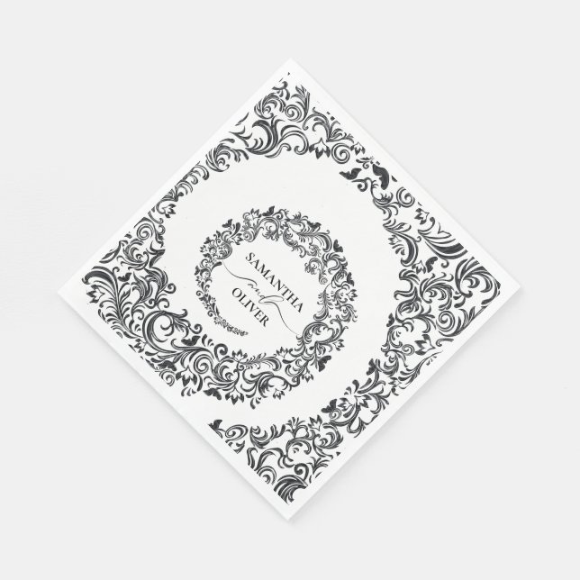 Schwarz-Weiß-Damaskus-Hochzeit Serviette (Ecke)