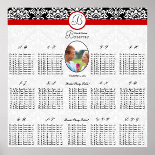 Schwarz-Weiß-Damaskus mit BlumenRotes Foto Poster