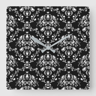 Schwarz-Weiß-Damaskus Quadratische Wanduhr